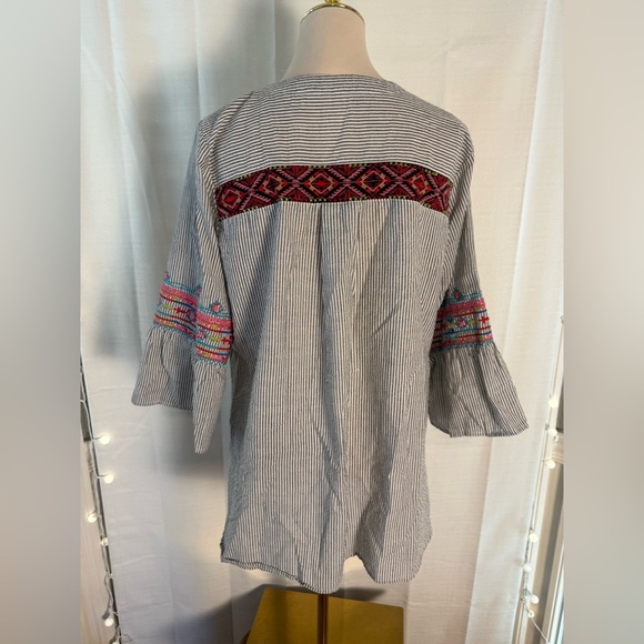 Caleoa Embroidered Stripe Tunic Top Bell Sleeve Boho Festival Cotton Large - Picture 7 of 8